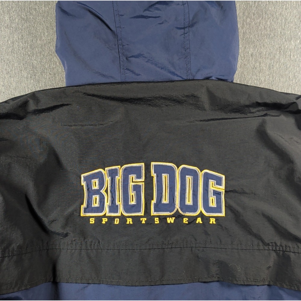Vtg Big Dogs Jacket Sz Large Blue Yellow Fleece Lined Coat 90s Y2K Windbreaker